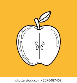 Half Apple Illustration in Bold Black and Yellow, Playful Apple Artwork isolated bold yellow background