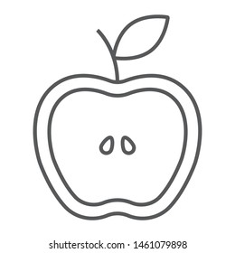 Half apple thin line icon, food and fruit, fresh apple sign, vector graphics, a linear pattern on a white background, eps 10.