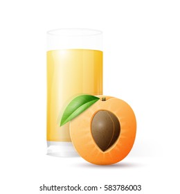 Half apricot and glass of juice