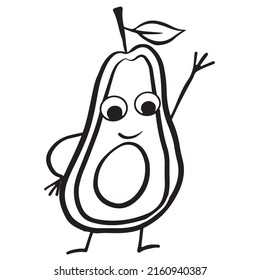 Half avocado character waving line. Isolated vector illustration on white background.