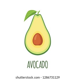 Half of Avocado in flat style isolated on white background. Organic food icon. Vector illustration. Ingredient for ketogenic diet.
