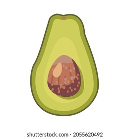 La mitad de la fruta fresca aguacate, verdura rebanada con pozo aislado en fondo blanco. Elemento de Diseño de Comida Vegetaria Natural, Ingrediente De La Dieta Keto, Nutrición Vegetal Orgánica. Ilustración del vector de dibujos animados