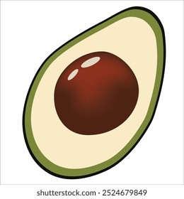 La mitad de la fruta de aguacate con el núcleo. Ilustración vectorial.