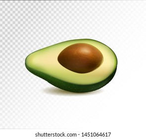 Half Avocado fruit isolated on transparent background. Vector realistic, 3d illustraton