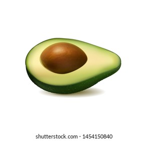 Half Avocado fruit isolated on white background. Vector realistic, 3d illustraton