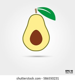Half avocado fruit with leaf vector icon
