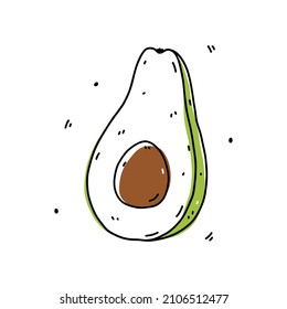 Half an avocado isolated on white background. Organic healthy food. Vector hand-drawn illustration in doodle style. Perfect for cards, logo, decorations, recipes, various designs.