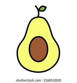 Halbzeitiges Avocado-Liniensymbol im farbigen linearen Stil einzeln auf weißem Hintergrund. Bildzeichen und Illustration für Logo. Dünne schwarze Linie, Vektorgrafik.