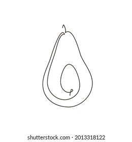 Half an avocado one line art. Continuous line drawing of tropical fruit.
