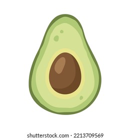 Half an avocado with pit and flesh. Ripe fresh avocado fruit. Healthy vegetarian organic food. Vector illustration for healthy lifestyle and good nutrition