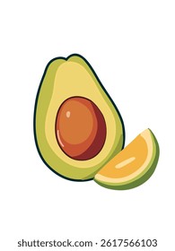 Half avocado with pit, vector illustration 