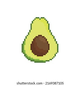 A half of avocado vector icon. Pixel art. 8 bit logo for game. eps10