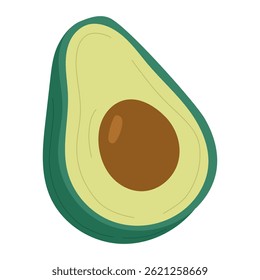 Half avocado vector illustration with seed in flat cartoon style on white background — perfect for healthy food designs, vegan meal planning, organic nutrition infographics, and kitchen decor.
