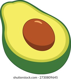 Medio aguacate con semilla visible diseñado en estilo de Vector plano limpio. Perfecto para educación nutricional, diseños de recetas, temas de alimentación saludable y marca de alimentos