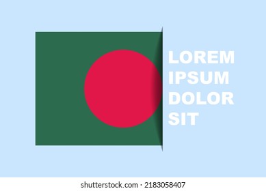 Half Bangladesh flag vector with copy space, country flag with shadow style, horizontal slide effect, Bangladesh icon design asset, text area, simple flat design