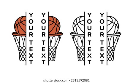 Half Basketball Ball and Hoop Split Frame for Vertical Text