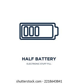 half battery icon from electronic stuff fill collection. Thin linear half battery, half, battery outline icon isolated on white background. Line vector half battery sign, symbol for web and mobile