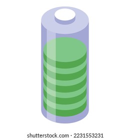 Half battery icon isometric vector. Power energy. Electric charger