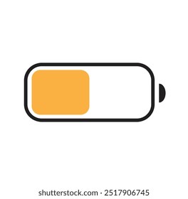 Icono de media batería. Acumulador indicador naranja. 50% batería de energía. Ilustración vectorial