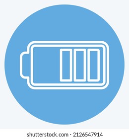 Half Battery Icon in trendy blue eyes style isolated on soft blue background