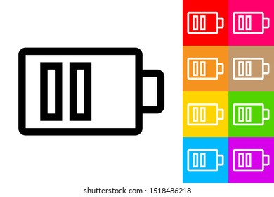 Half Battery. Line Icon With Different Color Background.