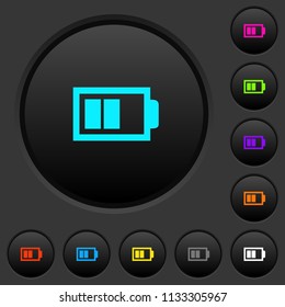 Half battery with two load units dark push buttons with vivid color icons on dark grey background
