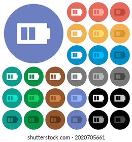 Half battery with two load units alternate multi colored flat icons on round backgrounds. Included white, light and dark icon variations for hover and active status effects, and bonus shades.