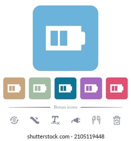 Half battery with two load units alternate white flat icons on color rounded square backgrounds. 6 bonus icons included