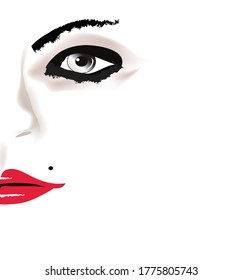 Half of a beautiful girl's face is featured in a minimalist fashion and beauty illustration with ample space for text.