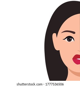 Half of a beautiful girl's face. Vector illustration.