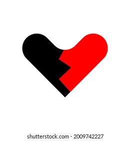 half black, half red love vector illustration, great for romantic icons and logos, valentines day.