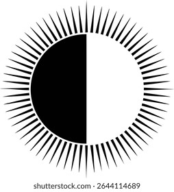 Vetor de Ícone de Equilíbrio Celestial do Símbolo Metade Preto e Branco do Sol
