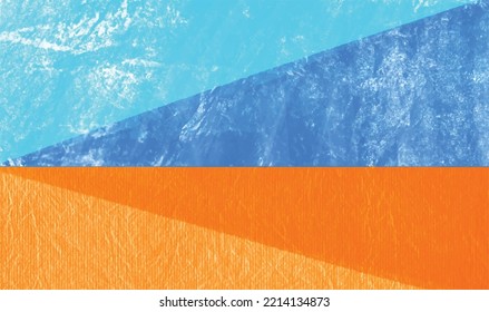 Half blue and half orange twins triangle textured background. Vector wallpaper landscape for website or presentation cover social media post backdrop template.