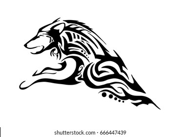 half body of aggressive wolf jumping tribal tattoo Silhouette isolated 