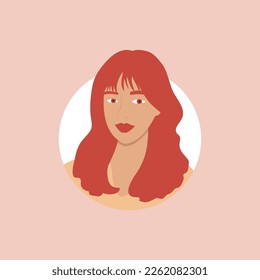 Half body beautiful woman colorful portrait. Avatars for social networks. Vector illustration in flat style.