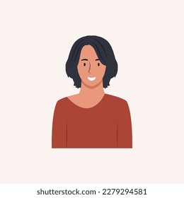 Half body beautiful woman colorful portrait. Avatars for social networks. Vector illustration in flat style.