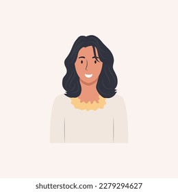 Half body beautiful woman colorful portrait. Avatars for social networks. Vector illustration in flat style.