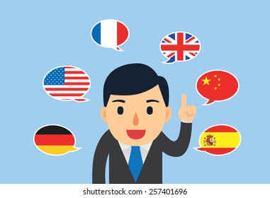 Half body Businessman can speaking multilingual