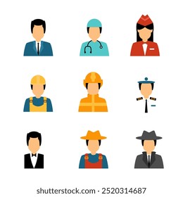 Half body character worker profession icon flat style. collection of isolated cartoon illustrations