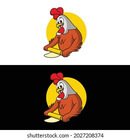 La mascota de pollo de medio cuerpo está haciendo masa