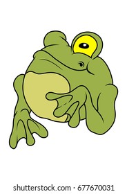 Half body of a green frog character. Vector illustration