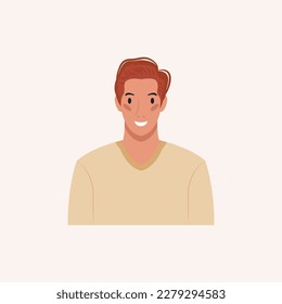 Retrato de medio cuerpo, hermoso hombre, colorido. Avatares para las redes sociales. Ilustración vectorial en estilo plano.