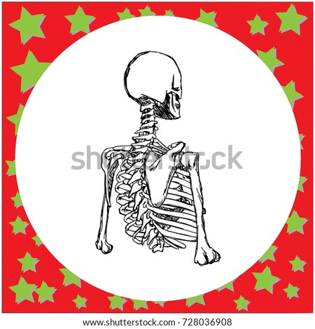 half body human skeleton hand drawn sign vector illustration isolated on white background.