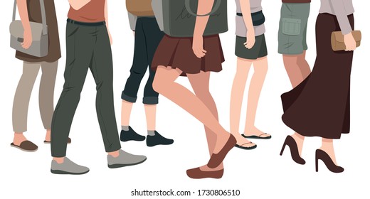 Half body illustration, people walking in the crowd