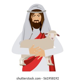 half body jesus carrying a sheep