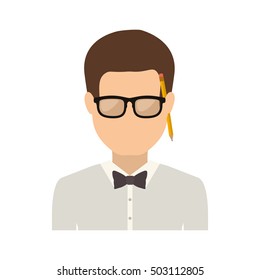 half body man with bowtie in shirt and glasses