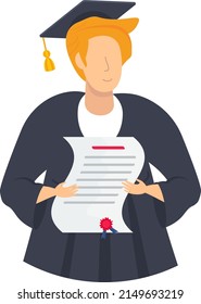 Half body man holding his diploma. Graduation ceremony. Student party. Flat vector illustration.
