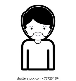 half body man with short hair and van dyke beard in black silhouette with thick contour