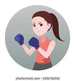 
half body mascot woman with cartoon style for logo or media promotion. a woman posing boxing