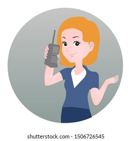 half body mascot woman with cartoon style for logo or media promotion. a woman poses as customer service holding a cellphone